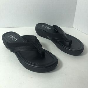 Agape Collection Sandals Womens‎ Size 9 Black Slip on Thong Flip Flop Wedge F1